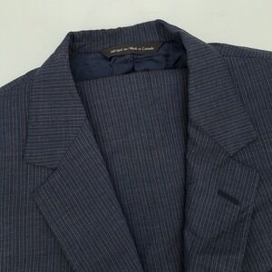 Bespoke Coppley Mens 46S Mini Stripe Suit 46S Blue Wool Blend Jacket Pants 42x26